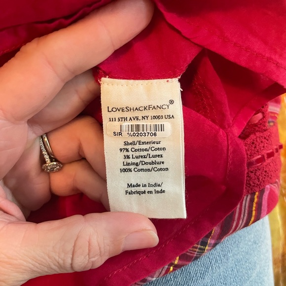 Love Shack Fancy Ruffle Mini  Skirt Medium Red Plaid Lace Ribbon - Picture 4 of 5